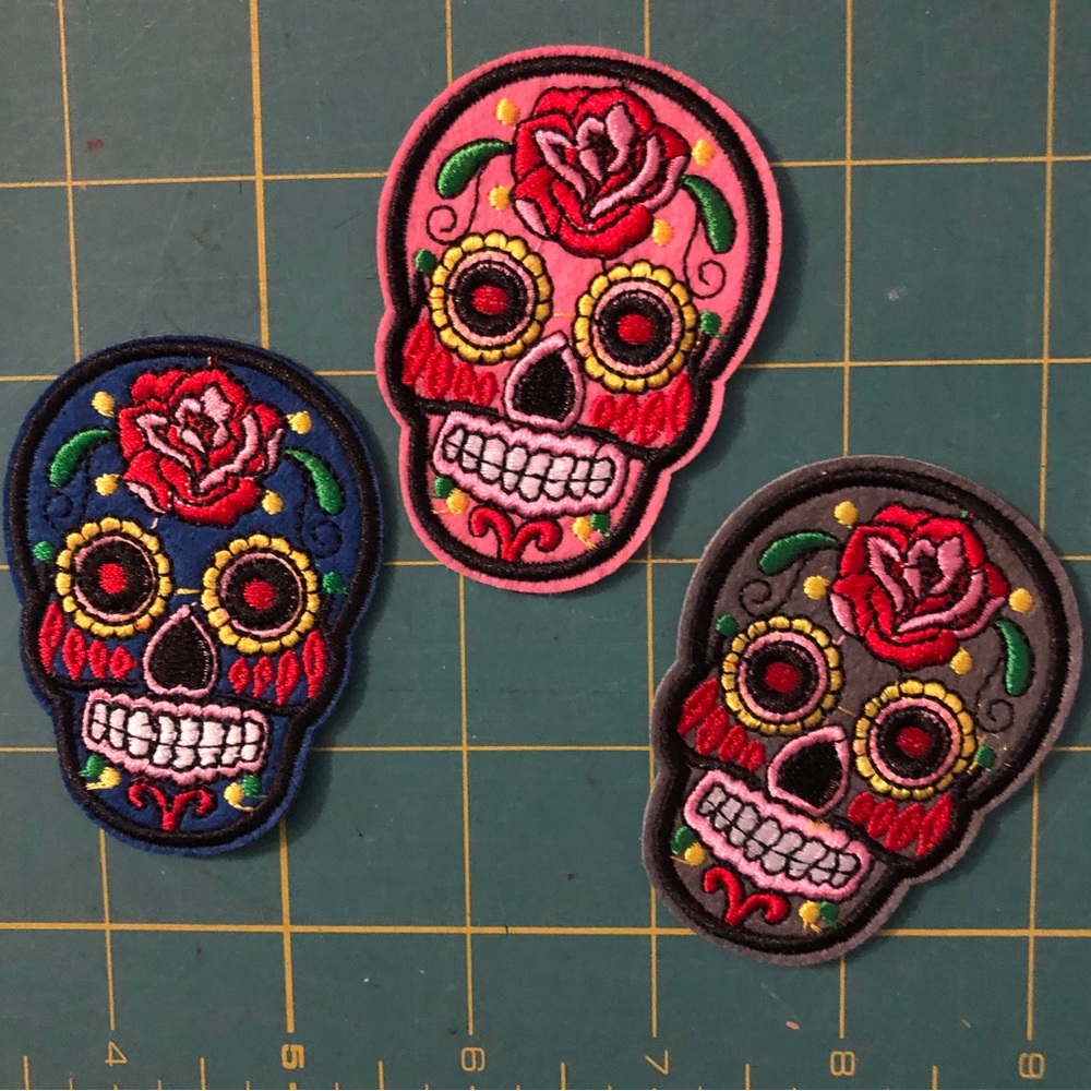 Set of 3 Rose Sugar Skull Embroidered Patches Goth Punk Rockabilly Hot Topic